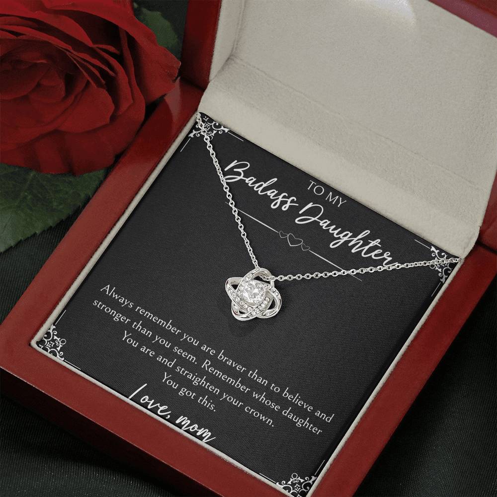 To My Badass Daughter Gifts, You Are Braver Than You Believe, Love Knot Necklace For Women, Birthday Present Idea From Mom