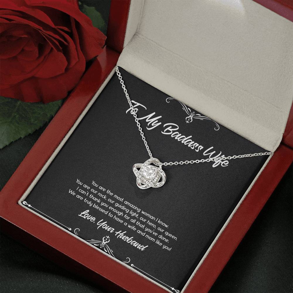 To My Badass Wife, You Are Our Rock, Love Knot Necklace For Women, Anniversary Birthday Valentines Day Gifts From Husband