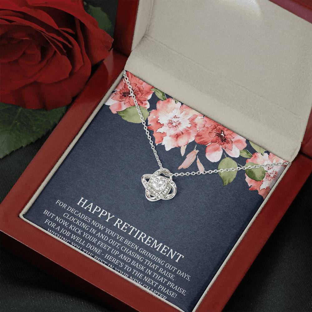 Retirement Gifts, Job Well Done, Happy Retirement Love Knot Necklace For Women, Retirement Party Favor From Friends Coworkers