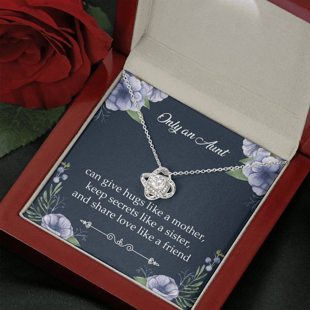 To My Aunt Gifts, Only An Aunt Can Give Hugs Like A Mother, Love Knot Necklace For Women, Aunt Birthday Present From Niece Nephew