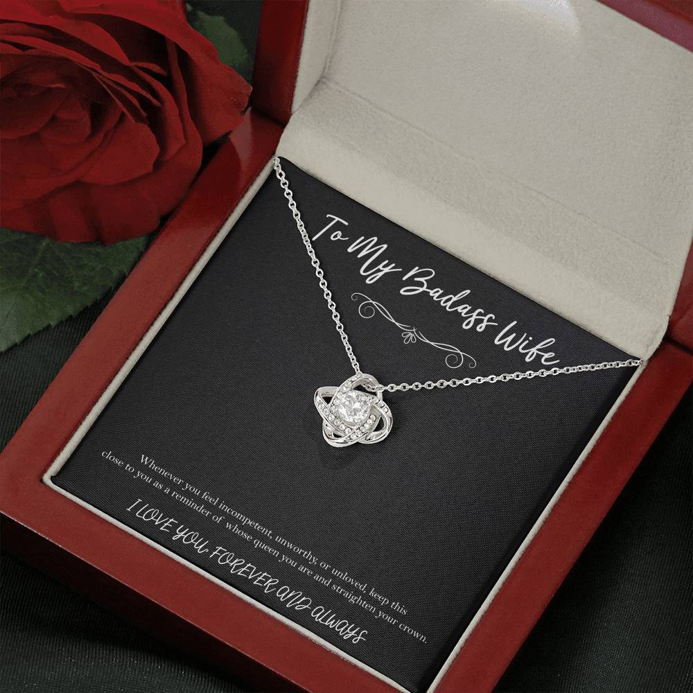 To My Badass Wife, Whenever You Feel Incompetent, Love Knot Necklace For Women, Anniversary Birthday Valentines Day Gifts From Husband