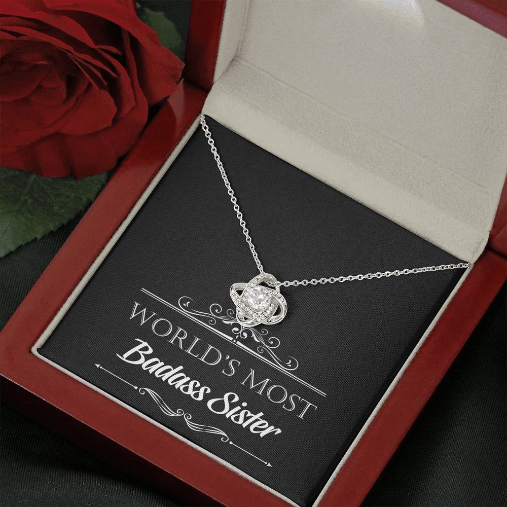 To My Badass Sister Gifts, World's Most Badass Sister, Love Knot Necklace For Women, Birthday Present Idea From Sister