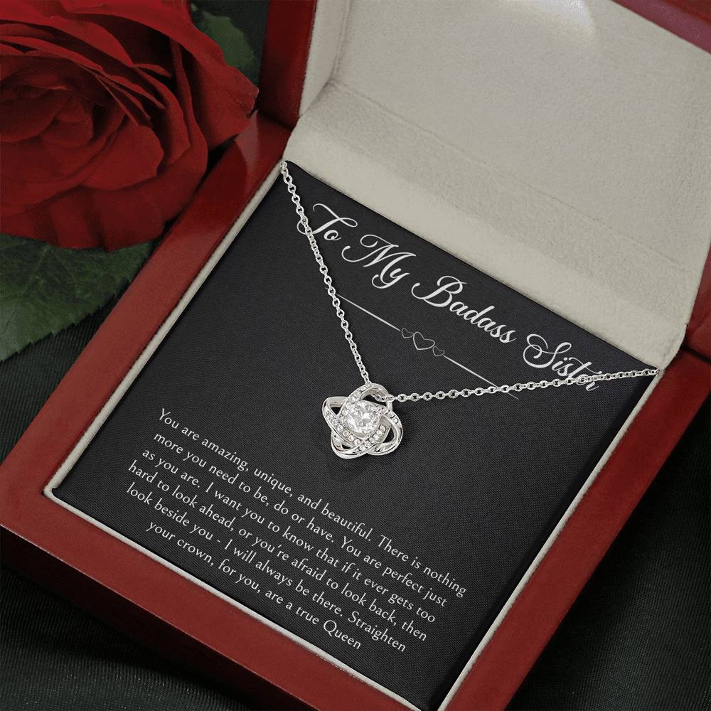 To My Badass Sister Gifts, You Are Amazing, Love Knot Necklace For Women, Birthday Present Ideas From Sister Brother