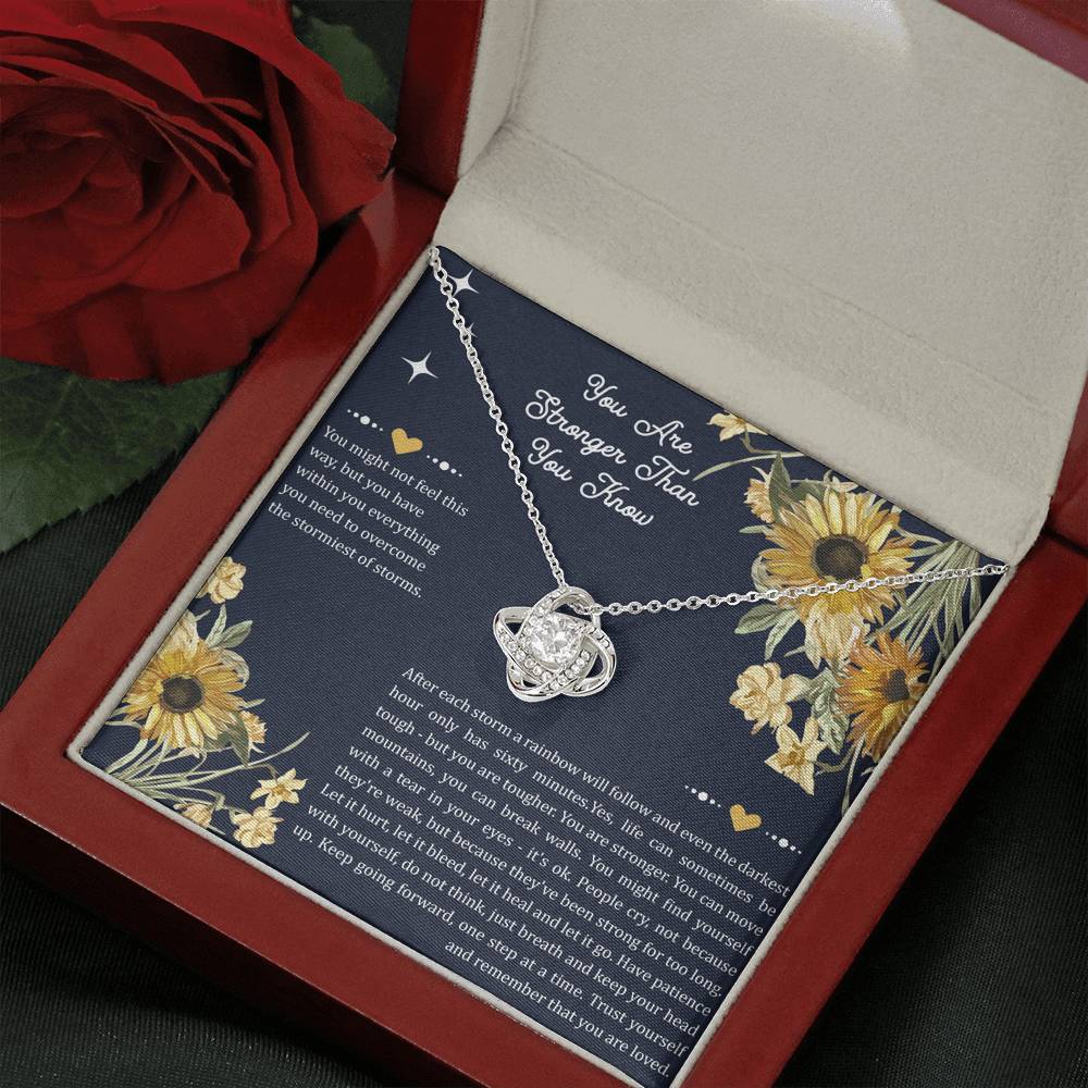 Encouragement Gifts, You Are Stronger, Motivational Love Knot Necklace For Women, Sympathy Inspiration Friendship Present