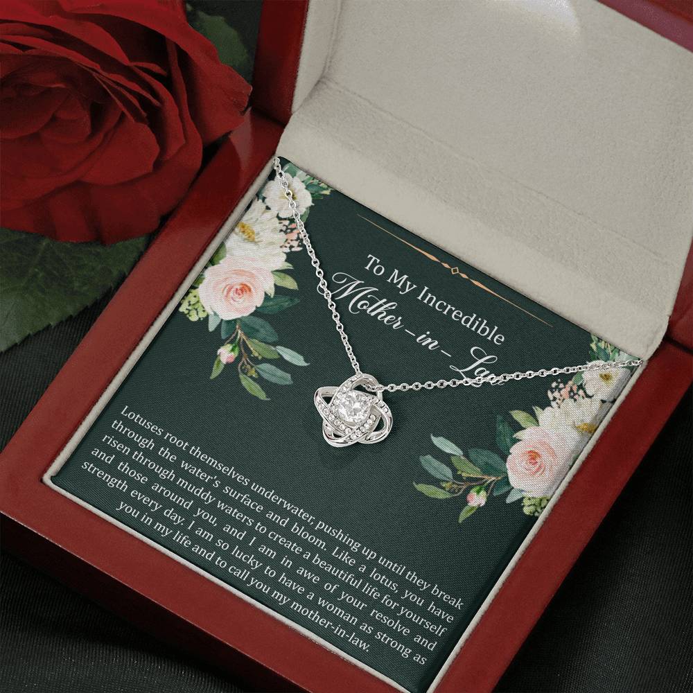 To My Mother-in-Law Gifts, Like A Lotus , Love Knot Necklace For Women, Birthday Mothers Day Present From Daughter-in-law