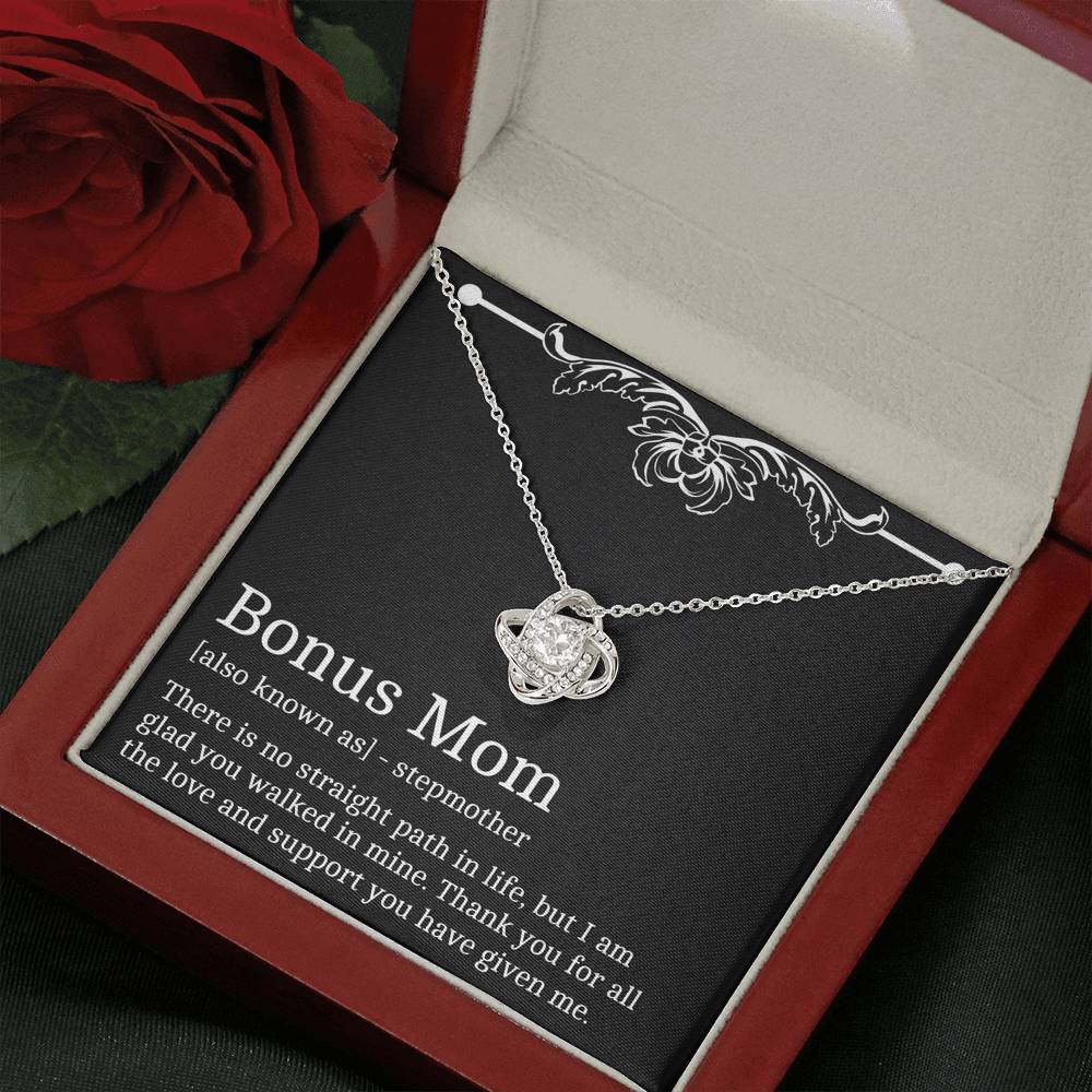 To My Bonus Mom Gifts, Thank You For All The Love, Love Knot Necklace For Women, Birthday Mothers Day Present From Bonus Daughter