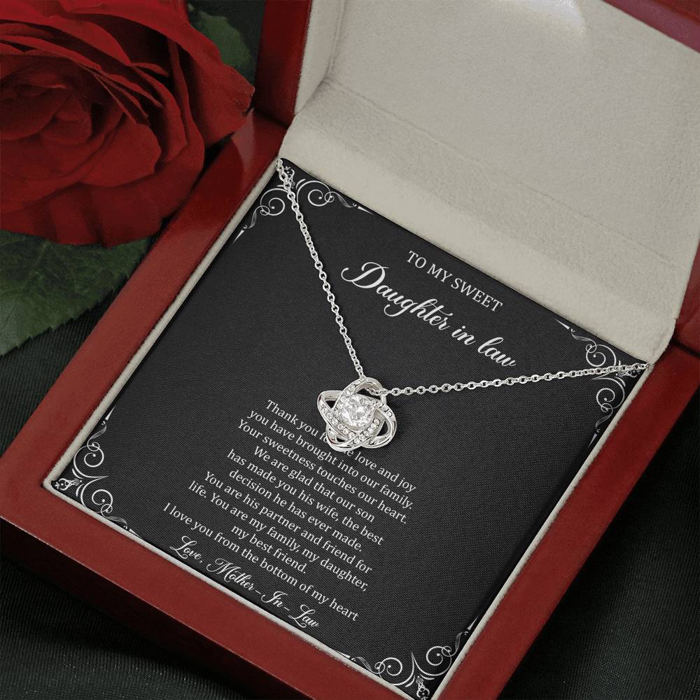 To My Daughter in Law Gifts, Thank You For The Love And Joy, Love Knot Necklace For Women, Birthday Present Idea From Mother-in-law