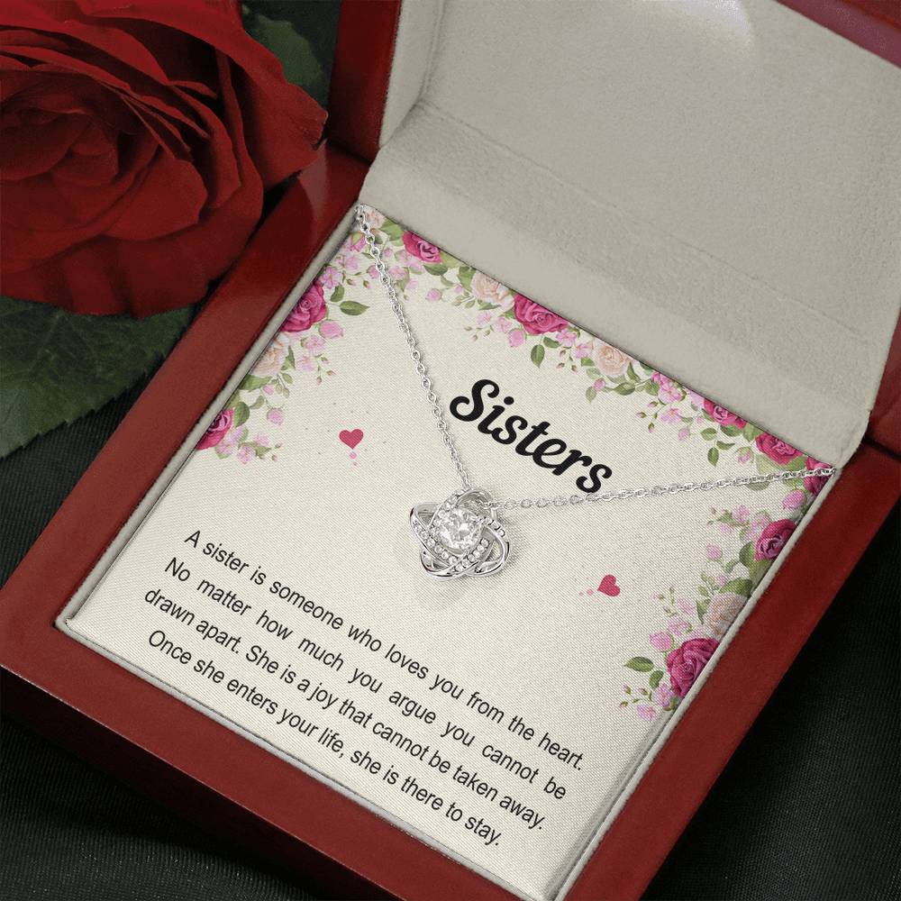 To My Sister Gifts, Someone Who Loves You From The Heart, Love Knot Necklace For Women, Birthday Present Idea From Sister Brother