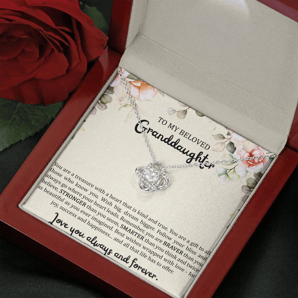 To My Granddaughter Gifts, You Are A Treasure With A Heart, Love Knot Necklace For Women, Birthday Present Idea From Grandma