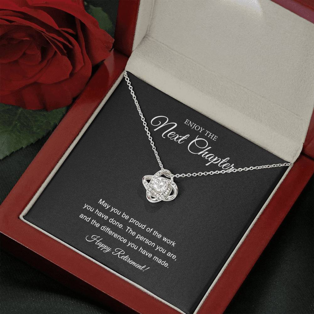 Retirement Gifts, Next Chapter, Happy Retirement Love Knot Necklace For Women, Retirement Party Favor From Friends Coworkers