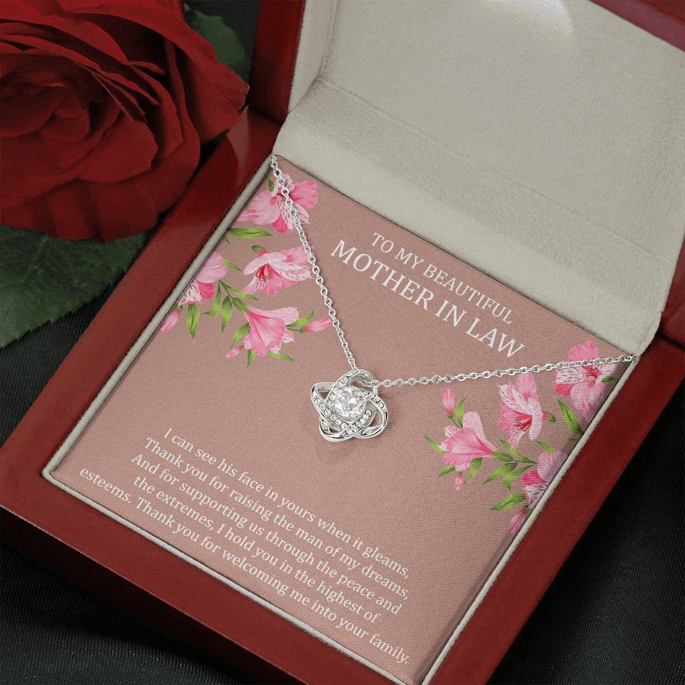 To My Mother-in-Law Gifts, I Can See His Face In Yours, Love Knot Necklace For Women, Birthday Mothers Day Present From Daughter-in-law