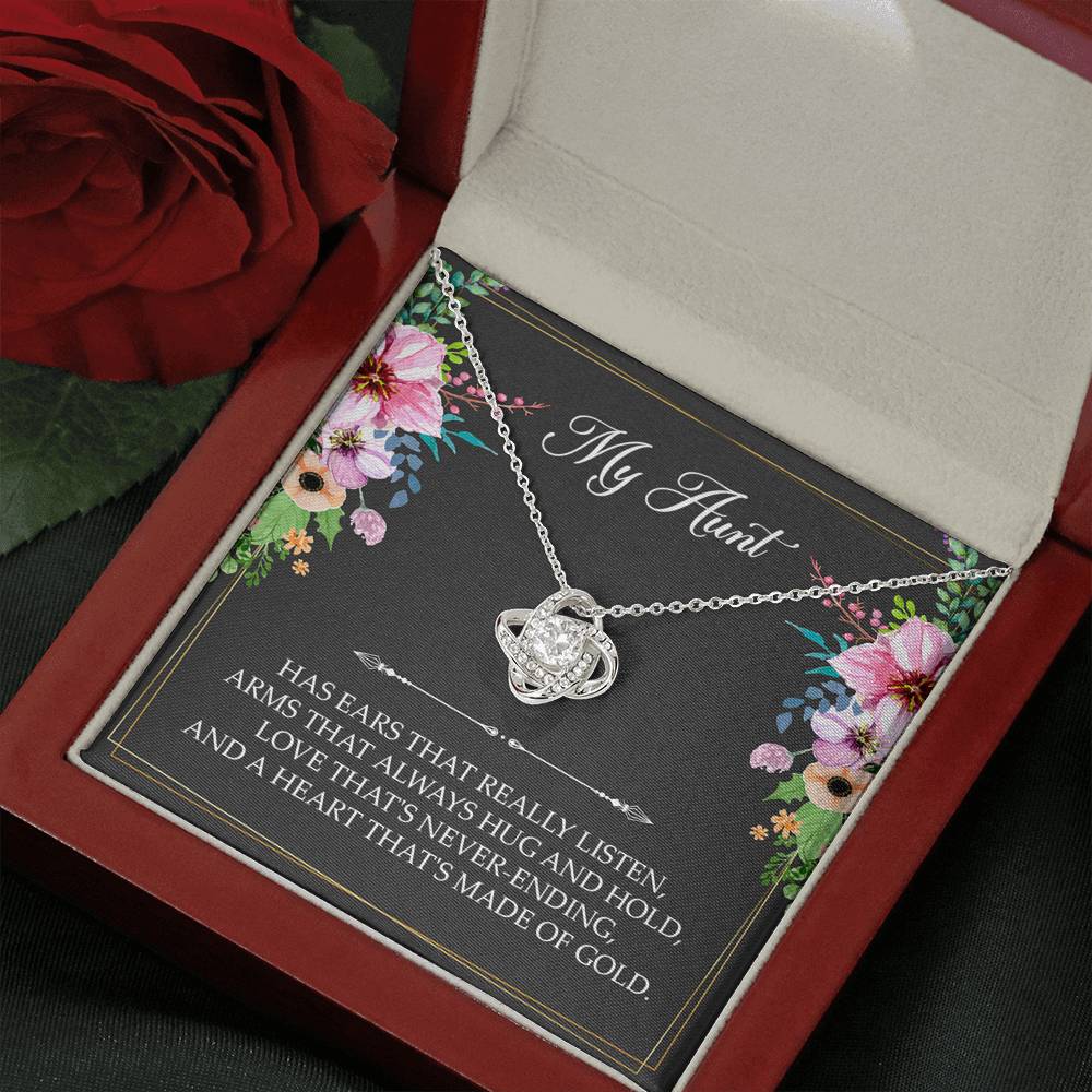 To My Aunt Gifts, Has Ears That Really Listen, Love Knot Necklace For Women, Aunt Birthday Present From Niece Nephew