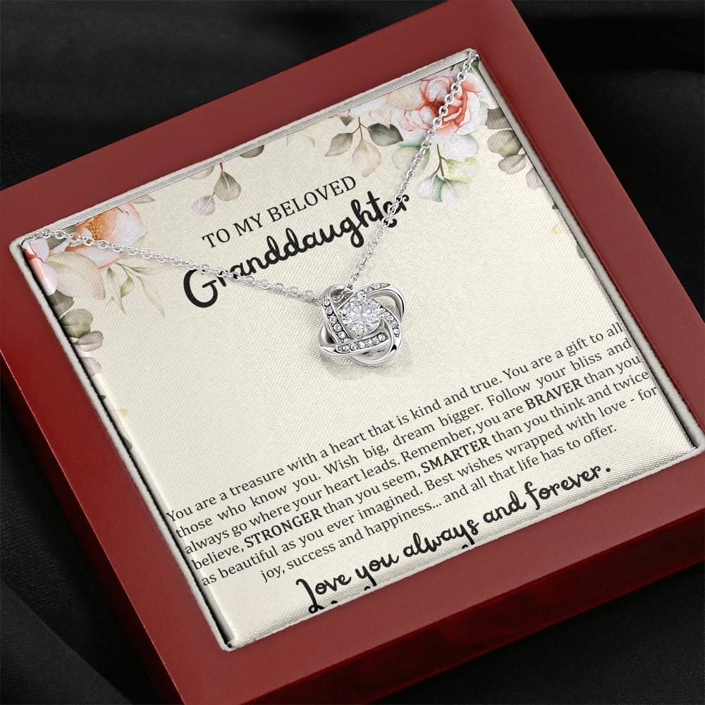 To My Granddaughter Gifts, You Are A Treasure With A Heart, Love Knot Necklace For Women, Birthday Present Idea From Grandma