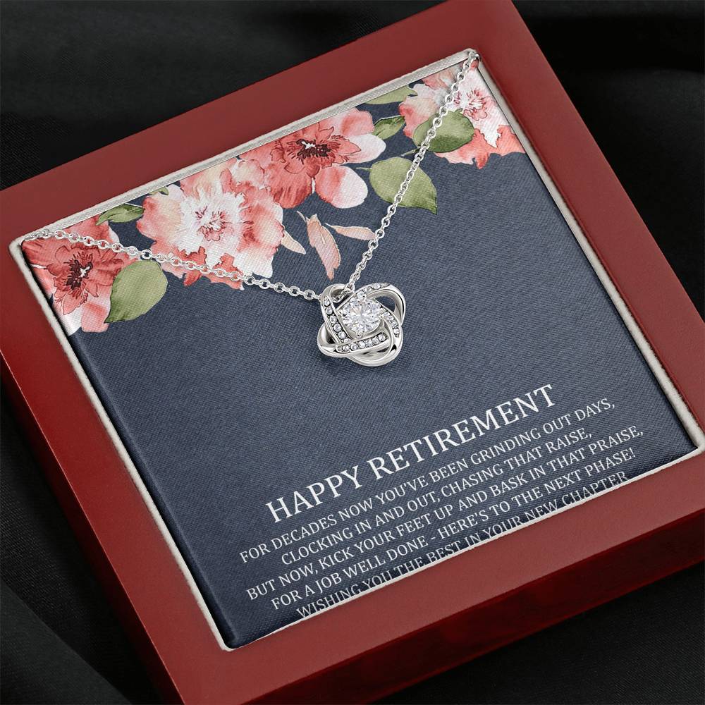 Retirement Gifts, Job Well Done, Happy Retirement Love Knot Necklace For Women, Retirement Party Favor From Friends Coworkers