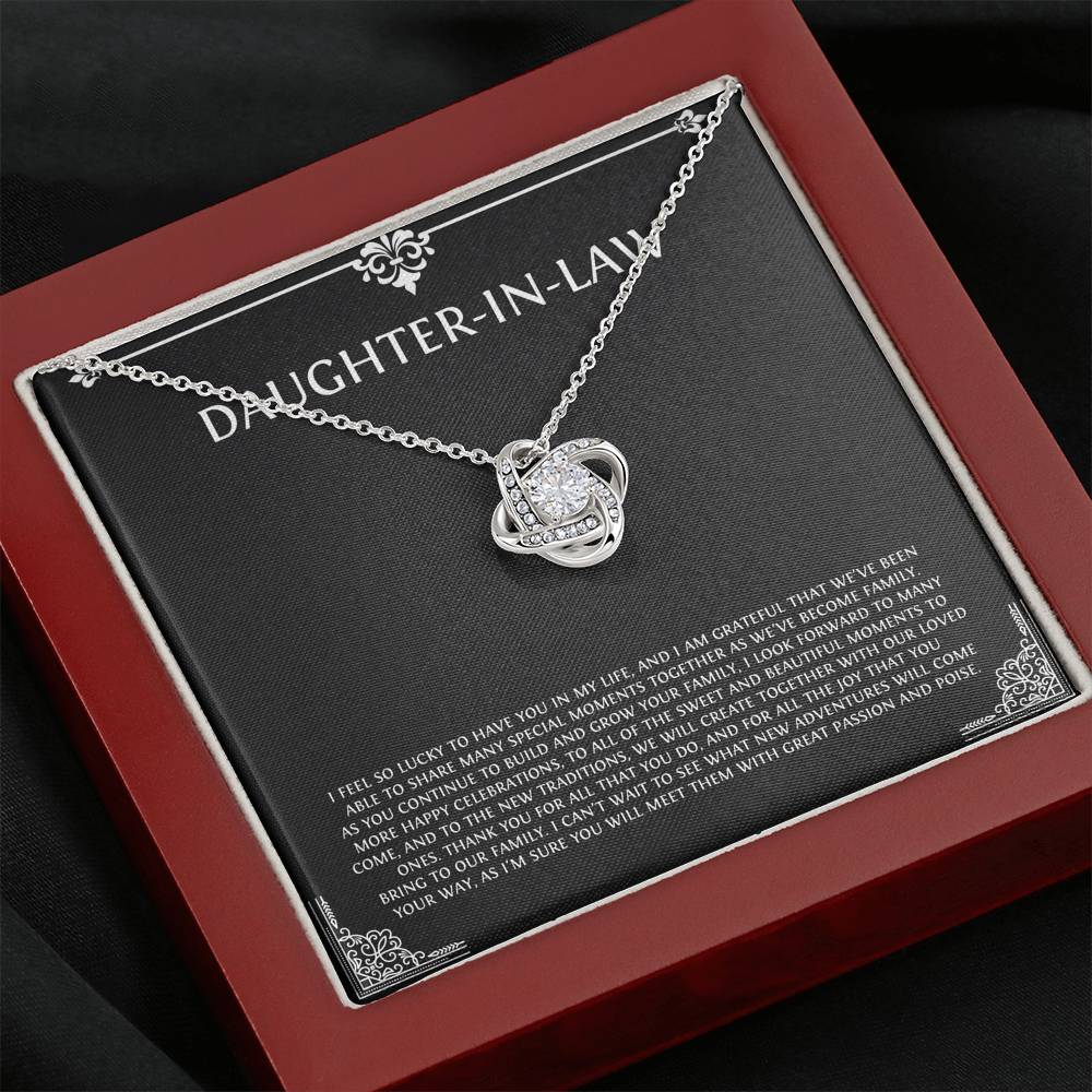 To My Daughter-in-law Gifts, I'm Lucky To Have You, Love Knot Necklace For Women, Birthday Present Idea From Mother-in-law