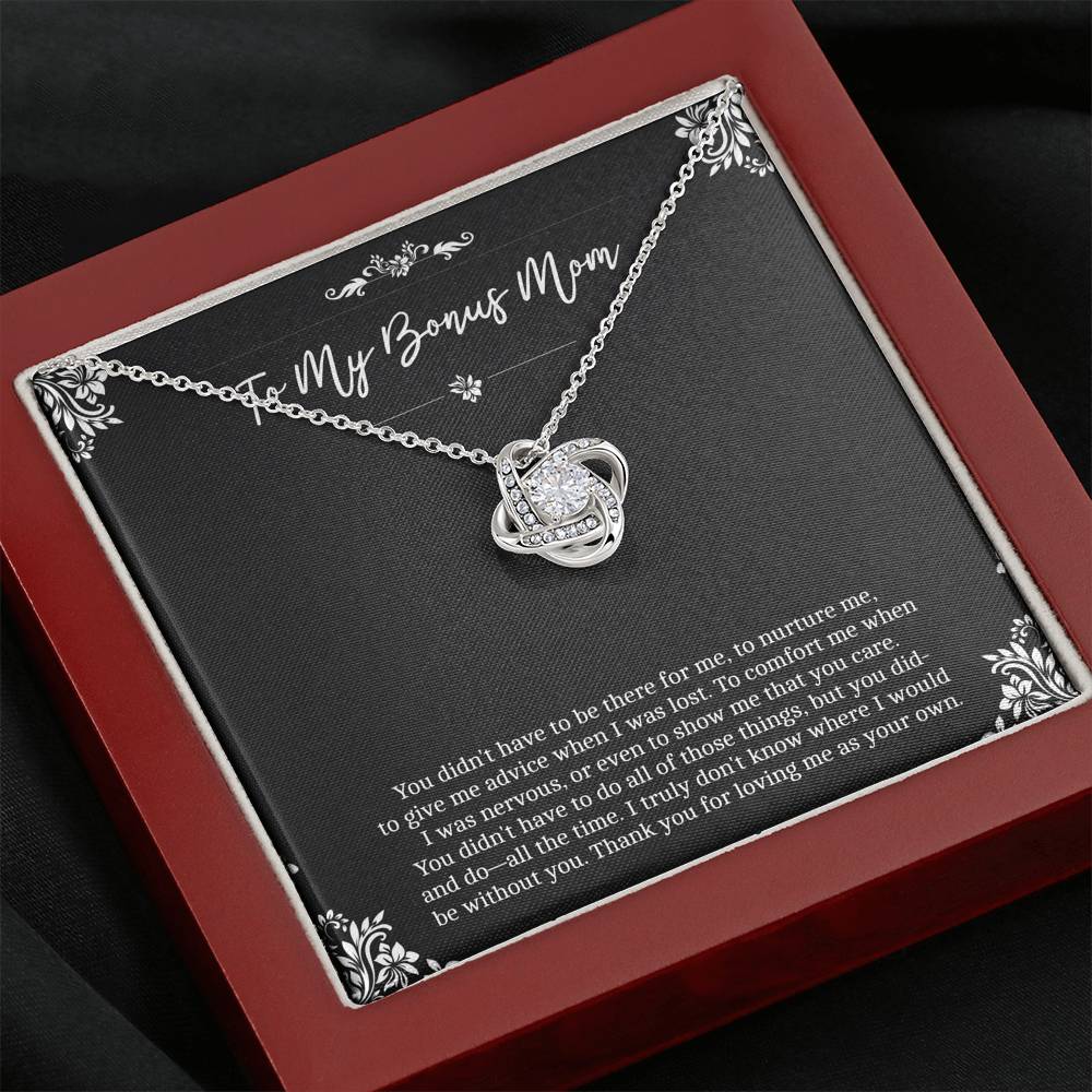 To My Bonus Mom Gifts, Thank You For Loving Me, Love Knot Necklace For Women, Birthday Mothers Day Present From Bonus Daughter