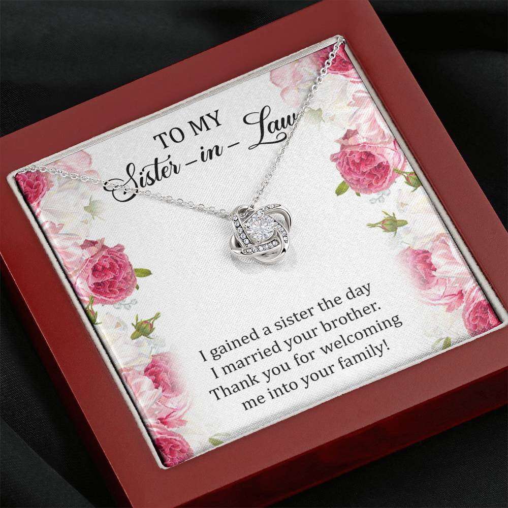 To My Sister-in-law Gifts, I Gained A Sister, Love Knot Necklace For Women, Birthday Present Idea From Sister