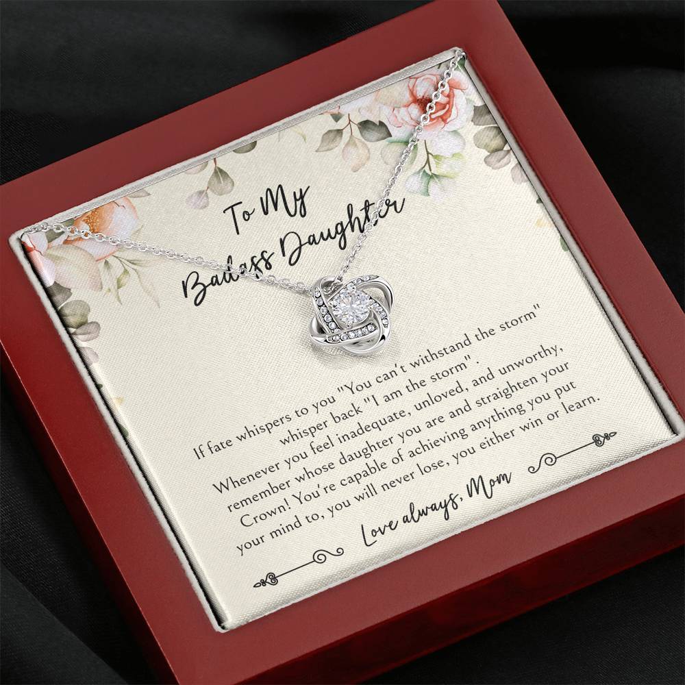 To My Badass Daughter Gifts, When It's Too Hard To Look Back, Love Knot Necklace For Women, Birthday Present Idea From Mom