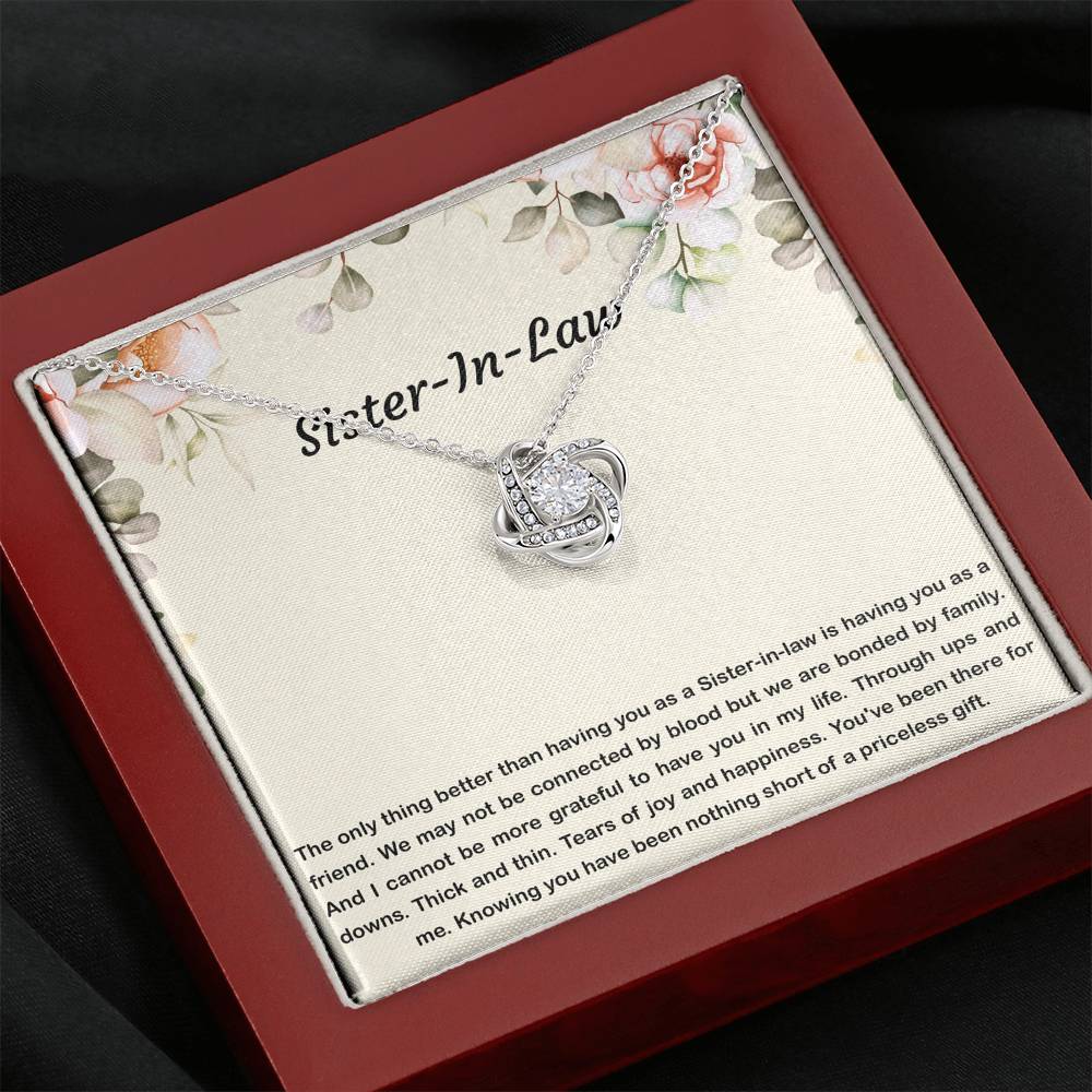 To My Sister-in-law Gifts, Bonded By Family, Love Knot Necklace For Women, Birthday Present Idea From Sister