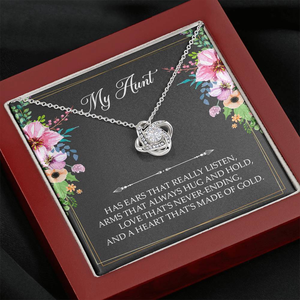 To My Aunt Gifts, Has Ears That Really Listen, Love Knot Necklace For Women, Aunt Birthday Present From Niece Nephew