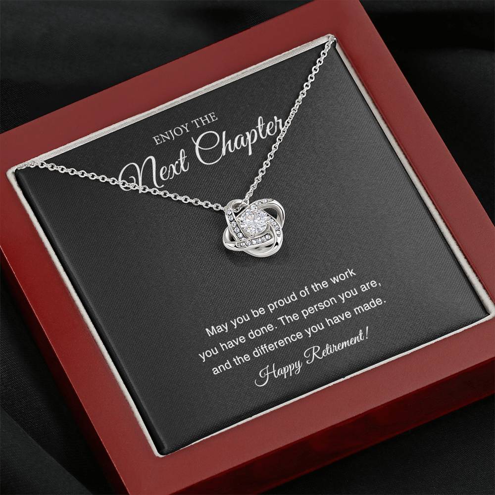 Retirement Gifts, Next Chapter, Happy Retirement Love Knot Necklace For Women, Retirement Party Favor From Friends Coworkers