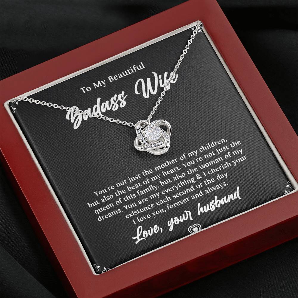 To My Badass Wife, Beat Of My Heart, Love Knot Necklace For Women, Anniversary Birthday Valentines Day Gifts From Husband