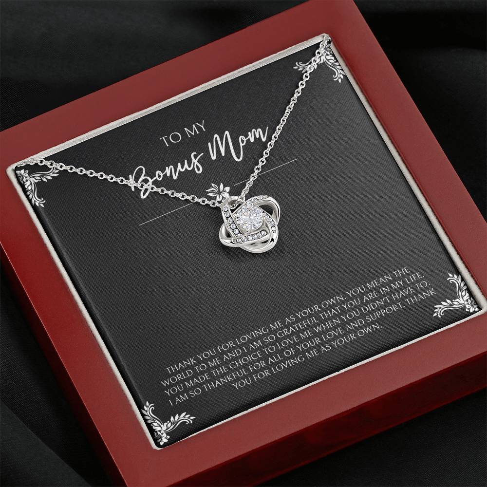 To My Bonus Mom Gifts, You Mean The World To Me , Love Knot Necklace For Women, Birthday Mothers Day Present From Bonus Daughter
