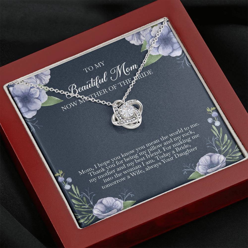 To My Mom of the Bride Gifts, You Mean The World To Me, Love Knot Necklace For Women, Wedding Day Thank You Ideas From Bride