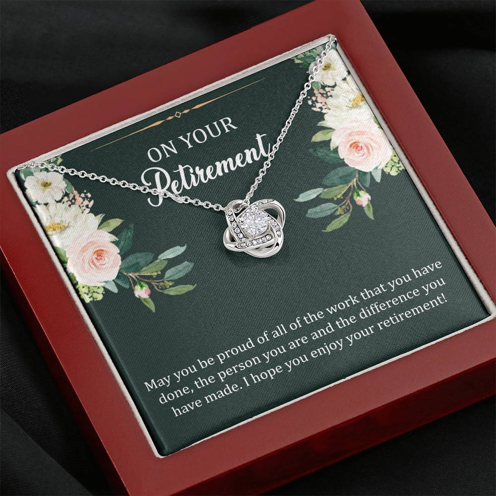 Retirement Gifts, Be Proud, Happy Retirement Love Knot Necklace For Women, Retirement Party Favor From Friends Coworkers
