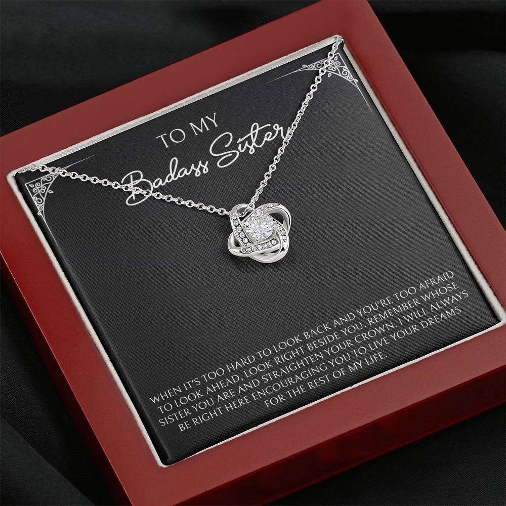 To My Badass Sister Gifts, When It's Too Hard To Look Back, Love Knot Necklace For Women, Birthday Present Ideas From Sister Brother