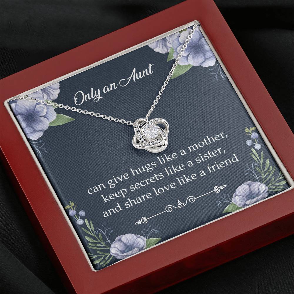 To My Aunt Gifts, Only An Aunt Can Give Hugs Like A Mother, Love Knot Necklace For Women, Aunt Birthday Present From Niece Nephew