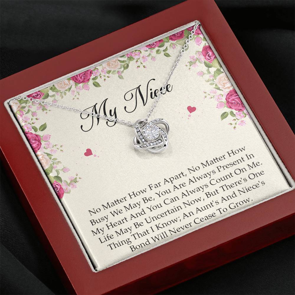 To My Niece  Gifts, No Matter How Far Apart, Love Knot Necklace For Women, Birthday Present Idea From Aunt Uncle
