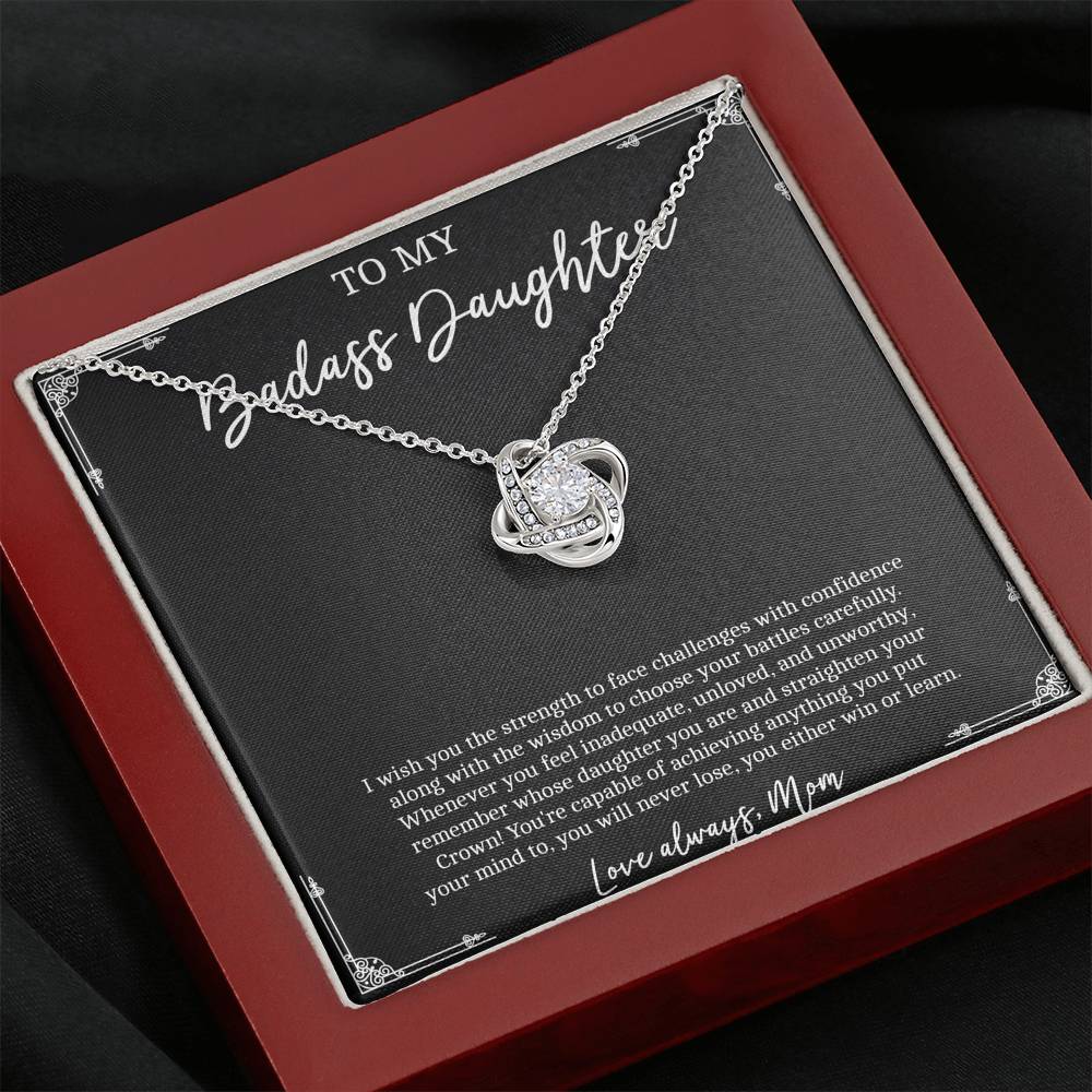 To My Badass Daughter Gifts, I Wish You Strength To Face Challenges, Love Knot Necklace For Women, Birthday Present Idea From Mom