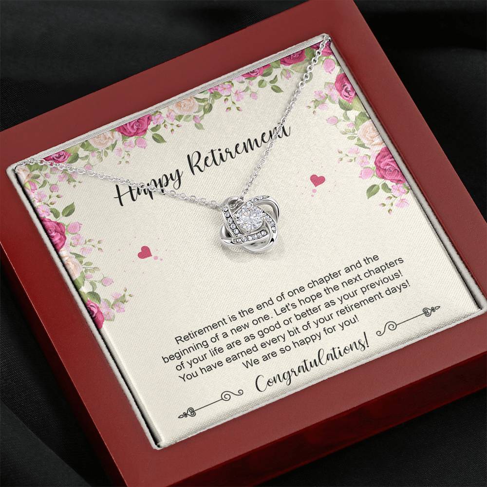 Retirement Gifts, Happy For You, Happy Retirement Love Knot Necklace For Women, Retirement Party Favor From Friends Coworkers