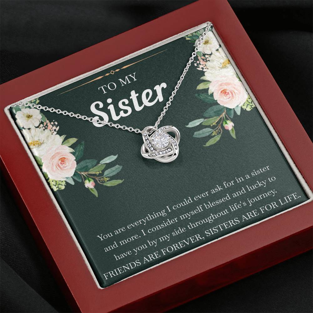 To My Sister Gifts, Friends Are Forever Sisters Are For Life, Love Knot Necklace For Women, Birthday Present Idea From Sister