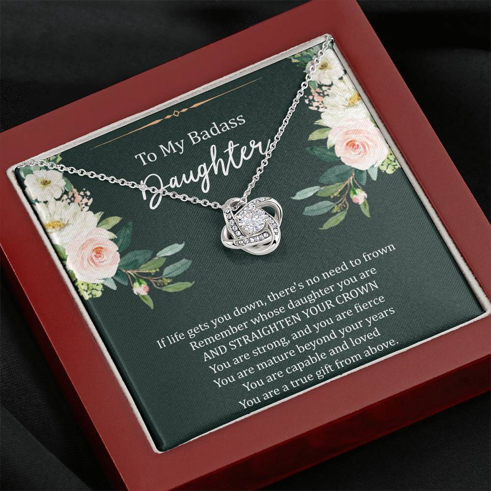 To My Badass Daughter Gifts, If Life Gets You Down, Love Knot Necklace For Women, Birthday Present Idea From Mom