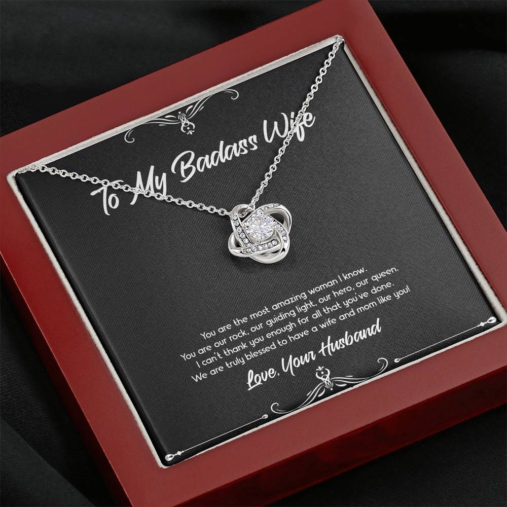 To My Badass Wife, You Are Our Rock, Love Knot Necklace For Women, Anniversary Birthday Valentines Day Gifts From Husband