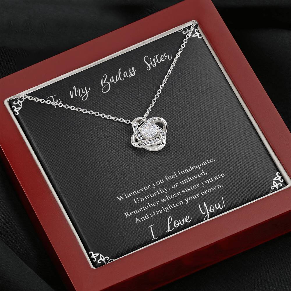 To My Badass Sister Gifts, I Love You, Love Knot Necklace For Women, Birthday Present Idea From Sister