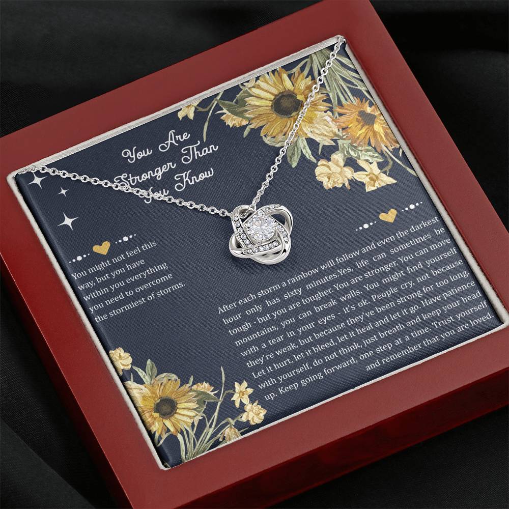 Encouragement Gifts, You Are Stronger, Motivational Love Knot Necklace For Women, Sympathy Inspiration Friendship Present