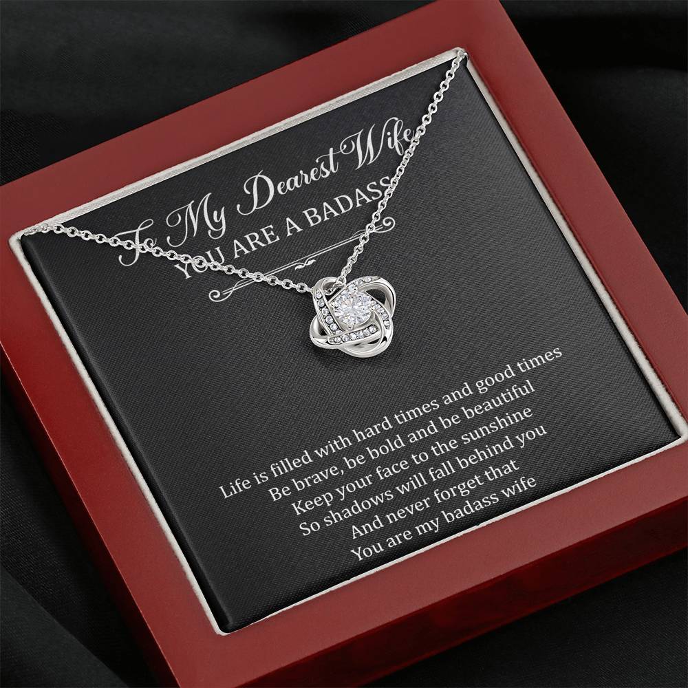 To My Badass Wife, Be Brave, Love Knot Necklace For Women, Anniversary Birthday Valentines Day Gifts From Husband