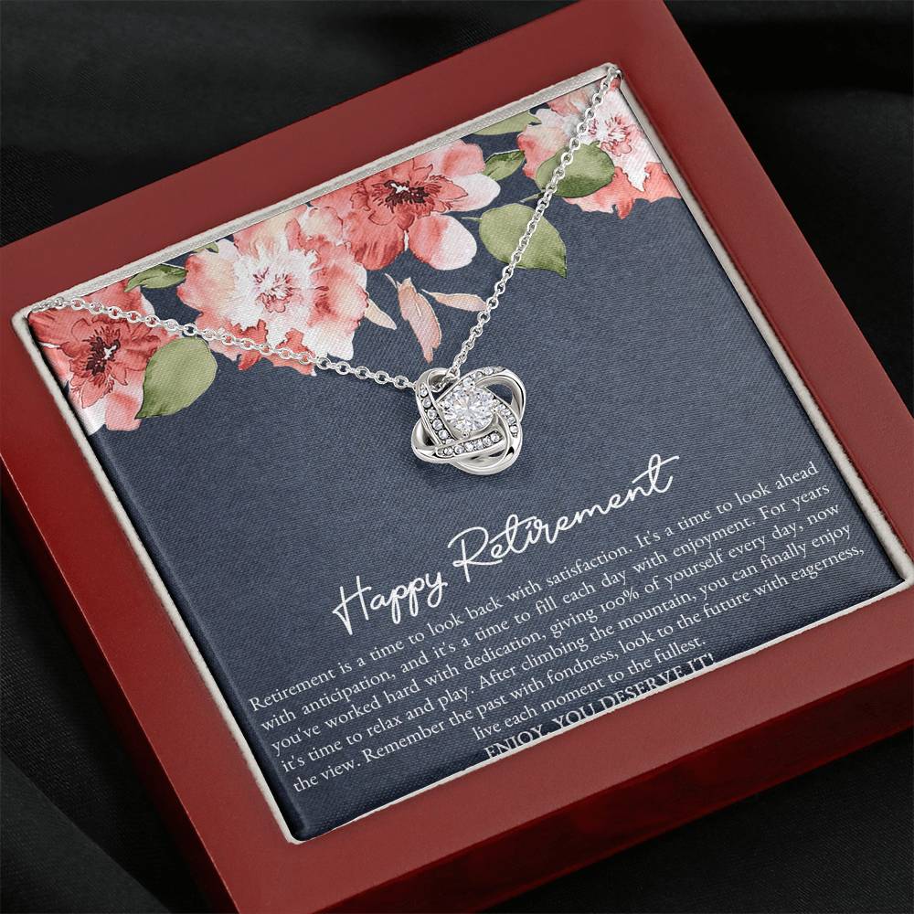 Retirement Gifts, Enjoy You Deserve It, Happy Retirement Love Knot Necklace For Women, Retirement Party Favor From Friends Coworkers