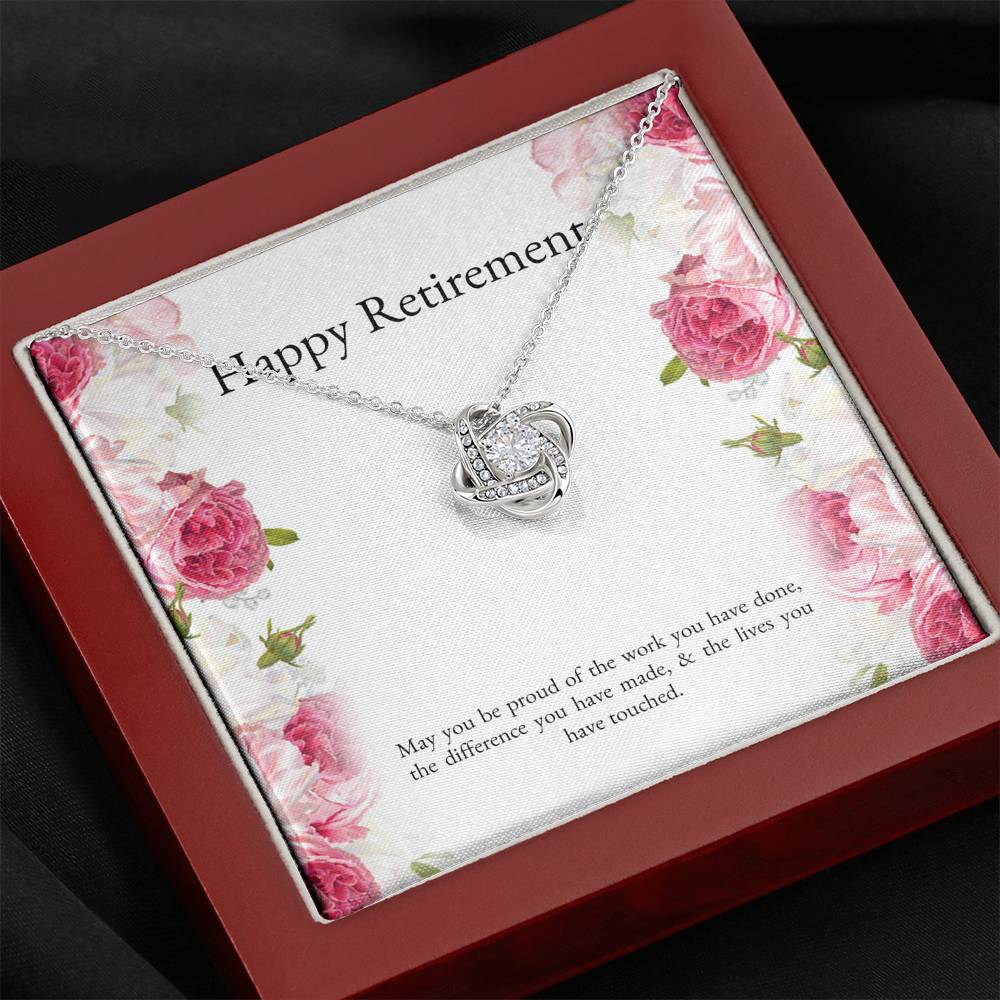 Retirement Gifts, Lives You Touched, Happy Retirement Love Knot Necklace For Women, Retirement Party Favor From Friends Coworkers