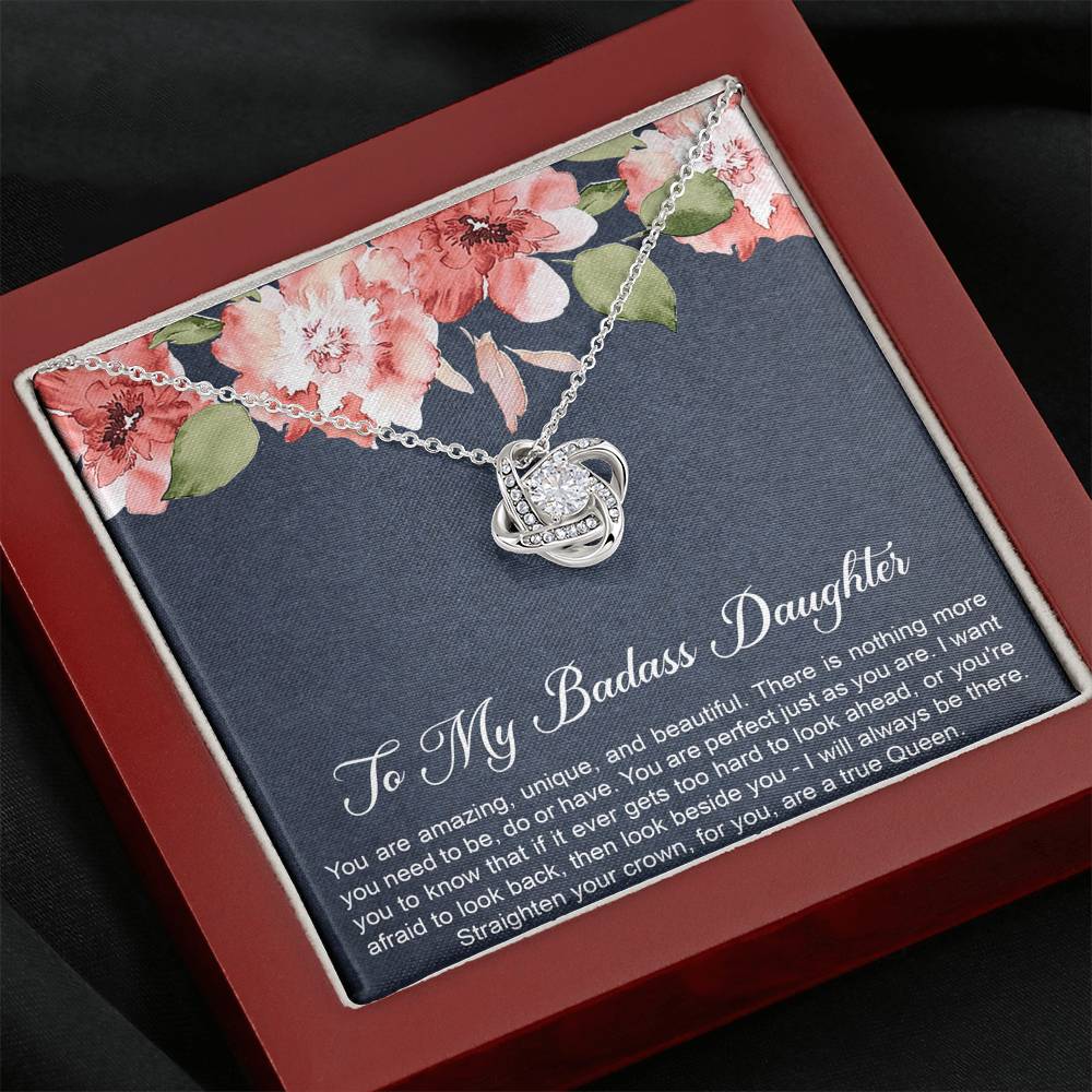 To My Badass Daughter Gifts, You Are Amazing, Love Knot Necklace For Women, Birthday Present Idea From Mom