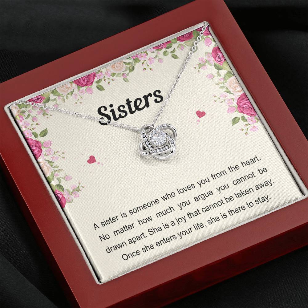 To My Sister Gifts, Someone Who Loves You From The Heart, Love Knot Necklace For Women, Birthday Present Idea From Sister Brother