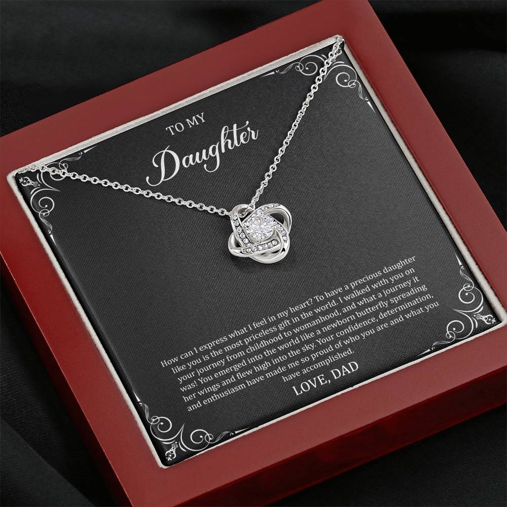 To My Daughter  Gifts, Most Priceless Gift, Love Knot Necklace For Women, Birthday Present Idea From Dad