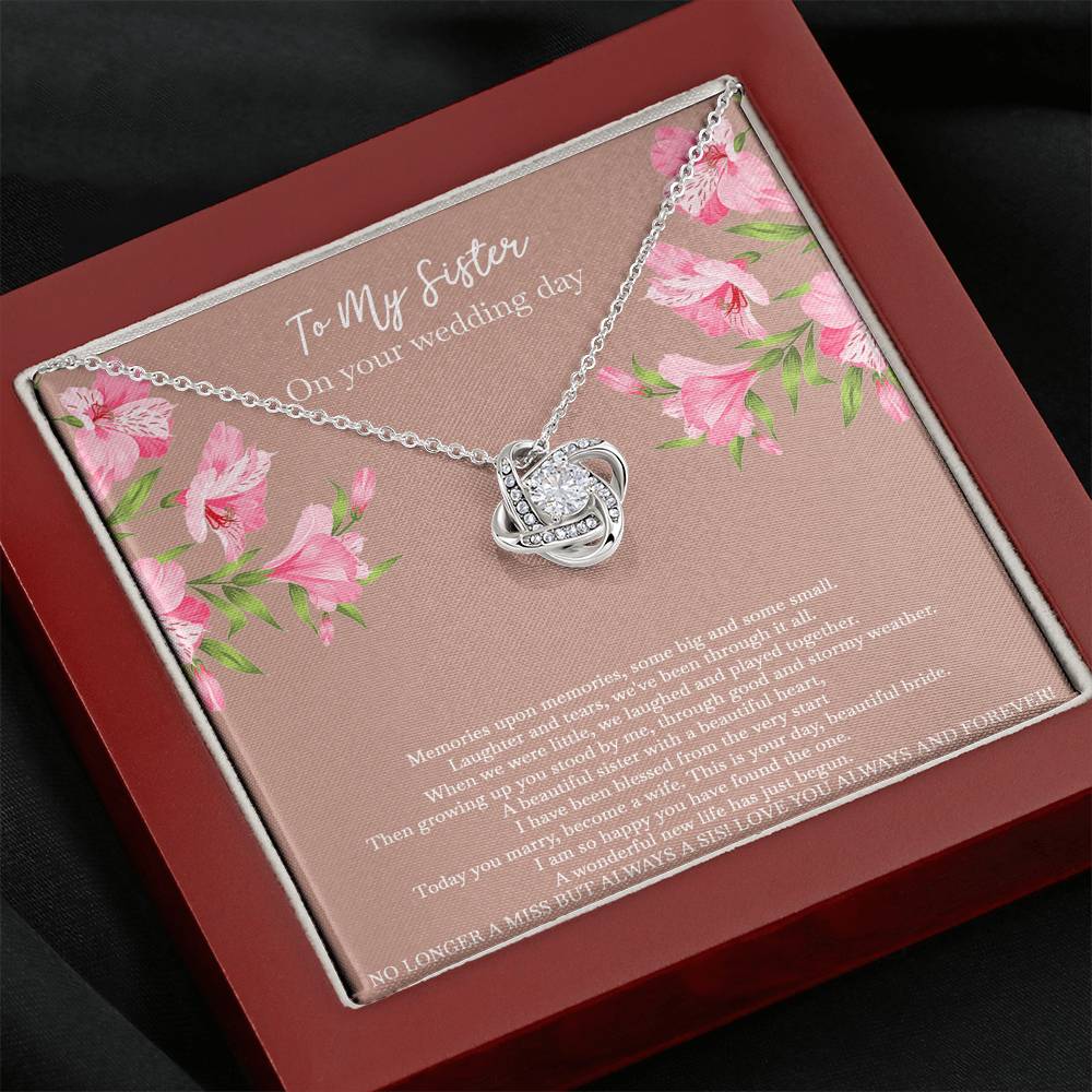 Bride Gifts, No Longer A Miss But Always A Sis, Love Knot Necklace For Women, Wedding Day Thank You Ideas From Sister