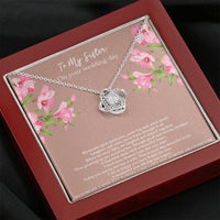 Load image into Gallery viewer, Bride Gifts, No Longer A Miss But Always A Sis, Love Knot Necklace For Women, Wedding Day Thank You Ideas From Sister

