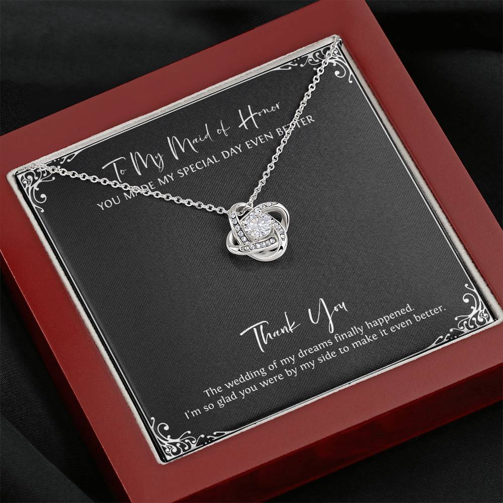 To My Maid Of Honor Gifts, I'm Glad You're By My Side, Love Knot Necklace For Women, Wedding Day Thank You Ideas From Bride