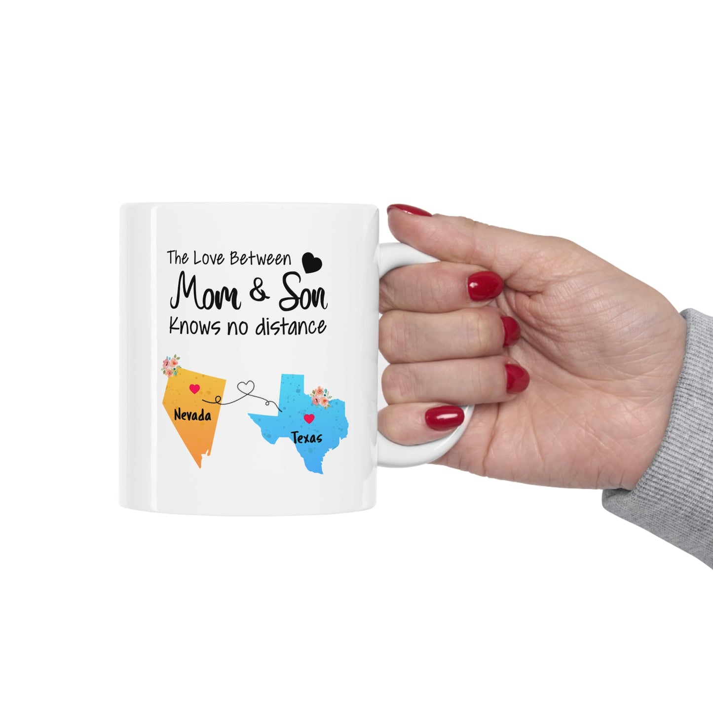 Nevada Texas Mother's Day Gifts - Love Mom & Son - Long Distance Home State 11 OZ Coffee Mug for Mom