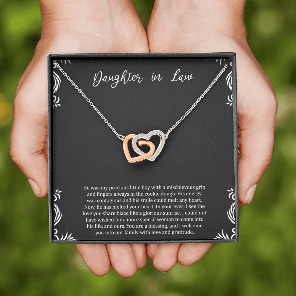 To My Daughter-in-law Gifts, You Are A Blessing, Interlocking Heart Necklace For Women, Birthday Present Idea From Mother-in-law
